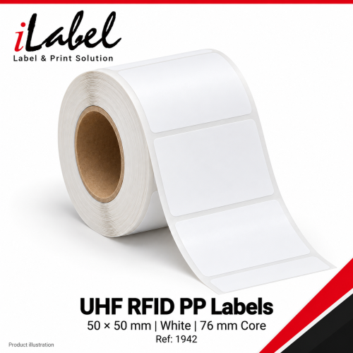 Rfid Label Metal Assets / Apperal , NU8, WRW ,UHF ,PP ,RFID Etiket - 50mmx50mm, white,Core 76mm